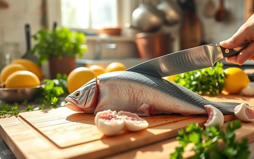 Preparing mahi mahi fish